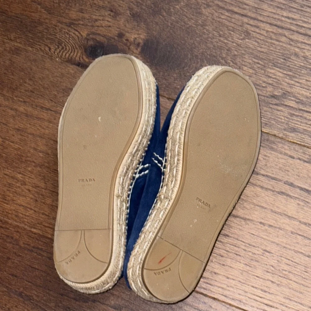 Prada Women’s Blue Suede Blue Espadrille Slip-On Peep Toe Shoes Size 39/9